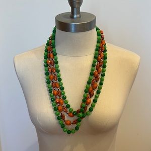 Lot of 2 Vintage Plastic Bead Necklaces Green Orange Wear Long or Choker MOD ERA